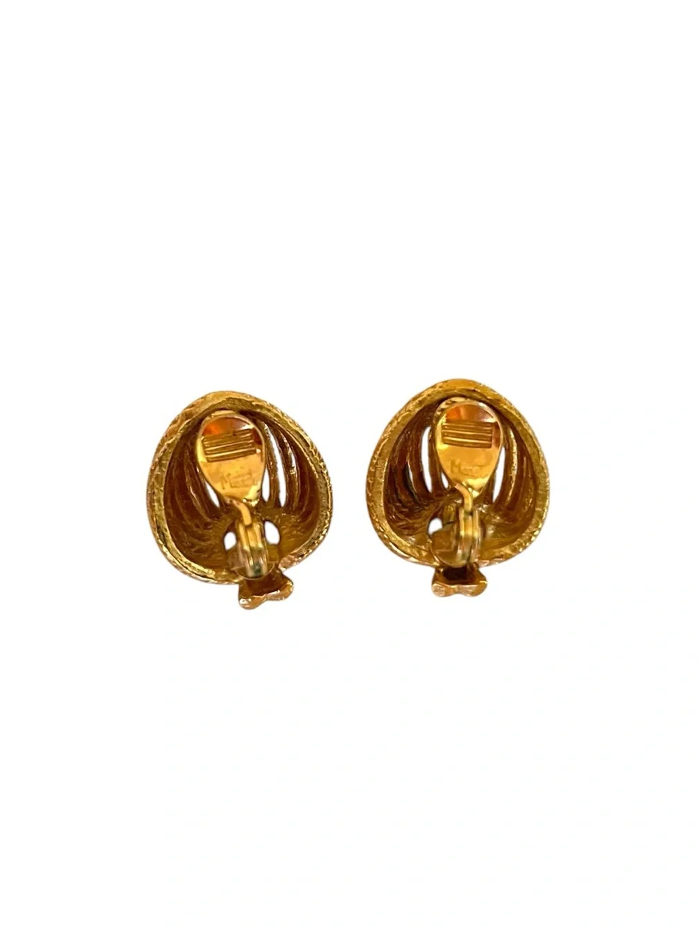 Vintage Monet Gold Tone Pumpkin Clip Earrings
